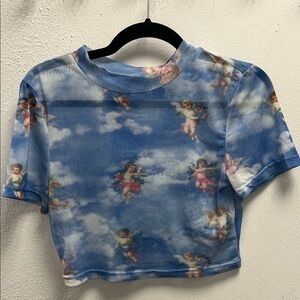 ROMWE Blue Angelic Sheer Tee